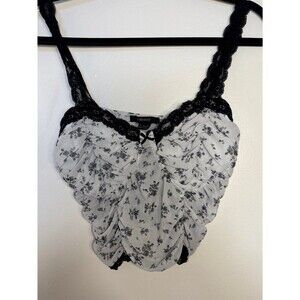 Forever21 Lace Floral Crop Tank Top Black White Coquette Size L